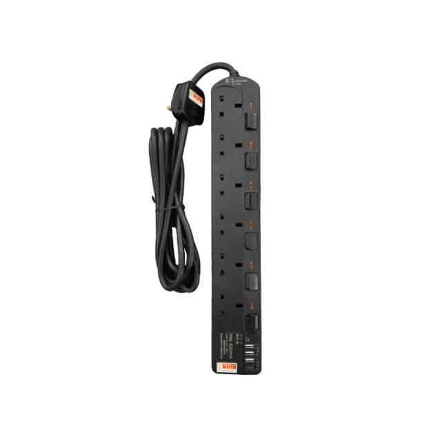DT 716C1 6 Gang 3A 1C USB With Timer (3M) Black