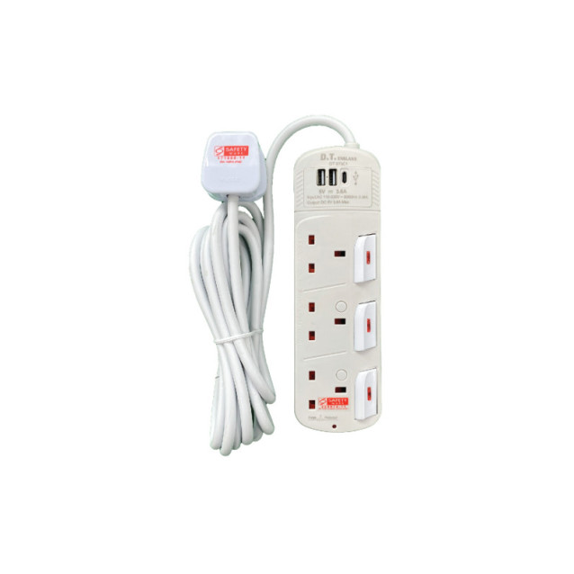 DT 873C1 3 Gang 2A 1C USB (3M) White